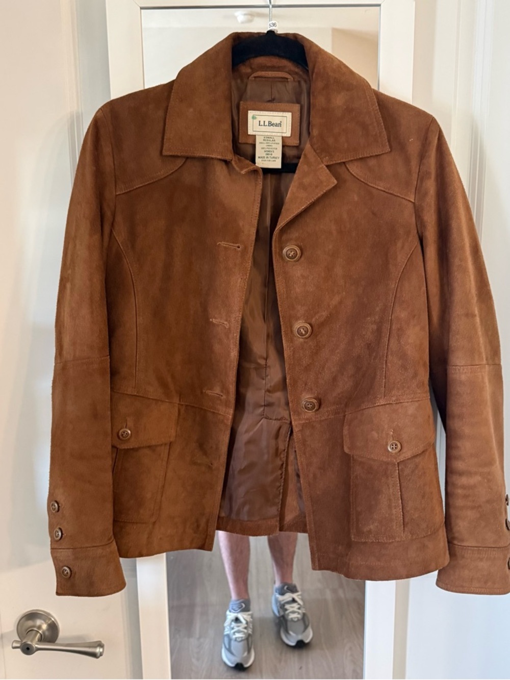 L.L.Bean Brown Suede Leather Jacket Women’s XS Button Front Western Utility Coat - Picture 2 of 5